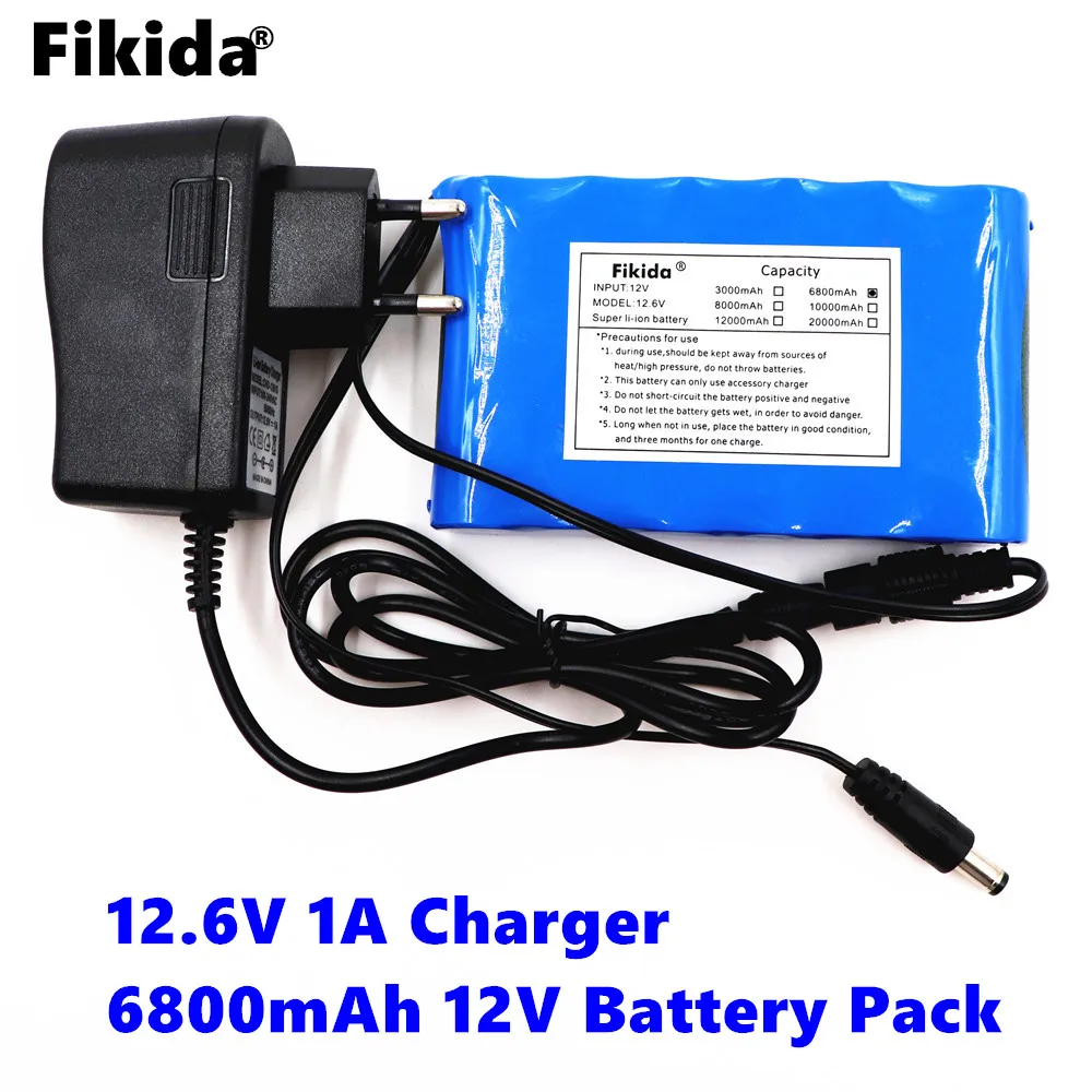 

Fikida Original Portable Super Rechargeable Lithium Ion battery pack capacity DC 12V 12.6v 6800mah battery CCTV Cam Monitor