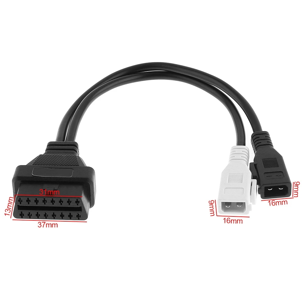 Universal 3 In 1 OBD-II Double 2 Pin Male to 16 Female Y Splitter Elbow 20CM Car Extension Connector Cable for AUDI | Автомобили и