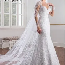 Кружевное Свадебное платье русалки с длинными рукавами, белое свадебное платье с открытой спиной на заказ, Бразилия W0151