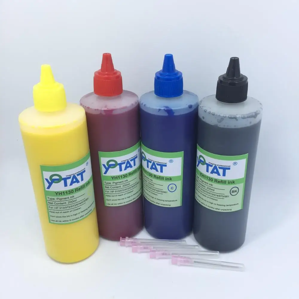 

YOTAT 4*200ml Pigment ink K C M Y Refill Ink kit For HP913 HP972 HP973 HP974 HP975 HP981 ink cartridge or CISS