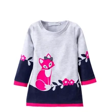 Brand flower fox Girl Dresses Autumn Girls Dress Printed lace Baby clothes Princess Sleeve Cotton Robe Children Clothing w l monsoon baby girls dress with sashes 2017 autumn brand princess dress girls clothing flower kids dresses children clothes