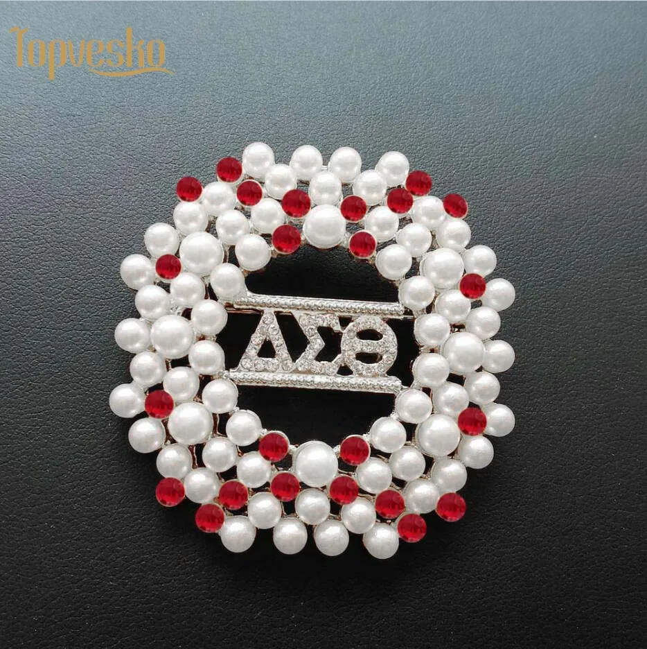 

Delta Sigma Theta Red white Pearl AEO DST Brooch Lapel Pin Jewelry