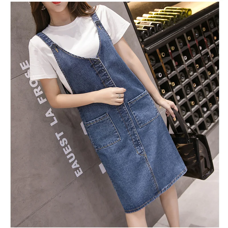 

Ladies Plus Size Korean Spaghetti Strap Denim Dress Summer Spring Big Short Jeans Dress Women Streetwear Casual Frocks Woman