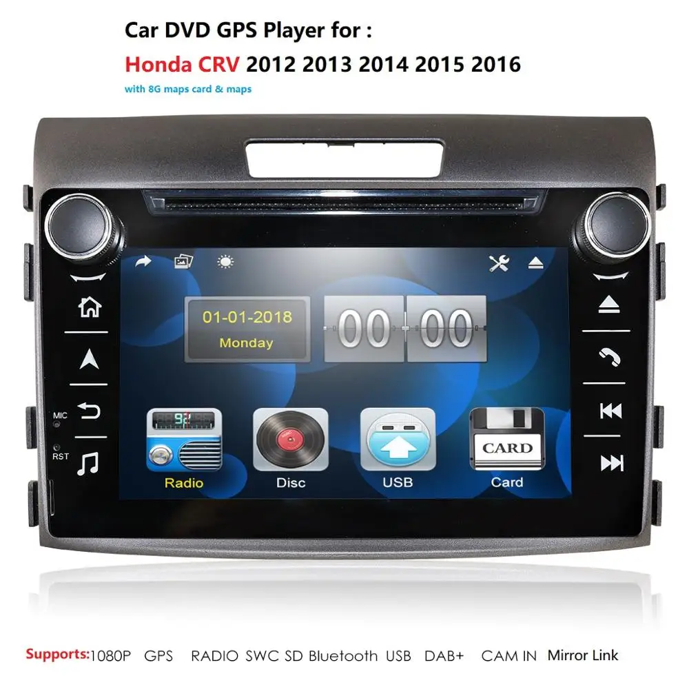 

Hizpo 2 Din Car DVD Player Radio Player GPS Navigation for Honda crv cr-v 2012-2016 Audio mirror link steering wheel PC Free Cam