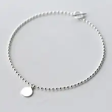 1 шт. 21 см реальные. 925 пробы серебряные ювелирные изделия полированная Монета Круглые бусины цепь ножной браслет GTLS584