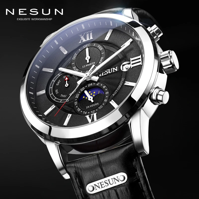 NESUN Automatic Watch New Fashion 2018 Date Week Moon Phase Luminous Week Waterproof Men Watch Relogio Automatico Masculino