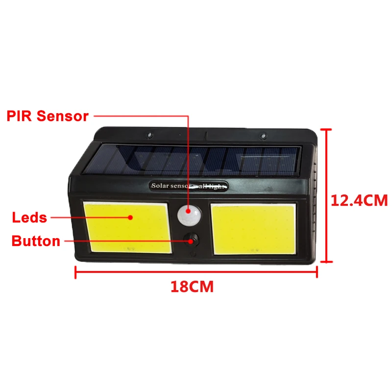 COB светодиодный светильник на солнечной батарее с датчиком движения, Солнечная лампа, садовый настенный светильник, энергосберегающий ночной Светильник для двора, IP65 водонепроницаемый уличный солнечный светильник - Испускаемый цвет: 96 COB