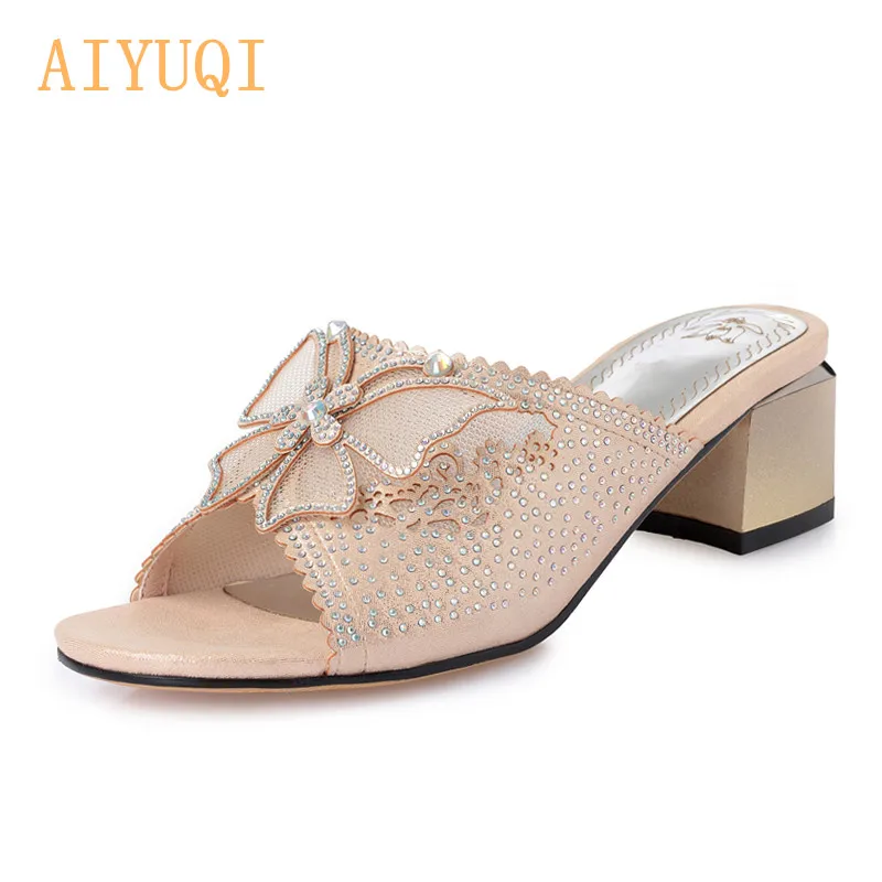 

AIYUQI Sandals female 2019 new women slippers rhinestone summer footwear Shining women's fashion shoes outdoor slippers women