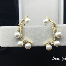 Женская мода Перл Австрийский Циркон Клип Серьги Куртки Золото Клип серьги уха клип популярные ювелирные изделия винтаж богемия стиль