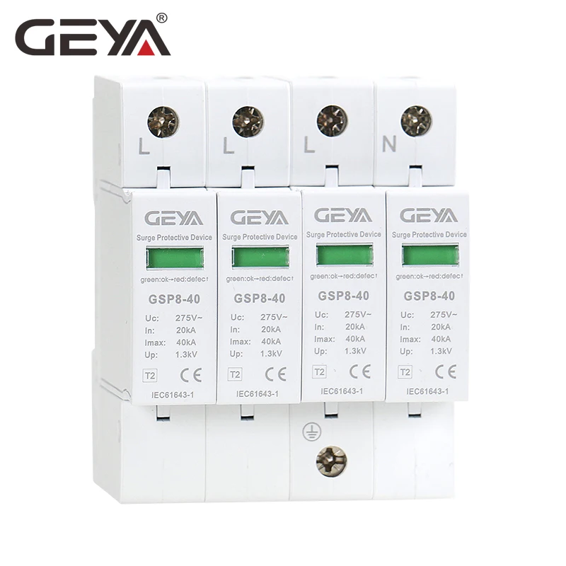 

GEYA GSP8-4P Din Rail SPD AC275V AC385V 400V 440V 20KA-40KA SPD 4P House Surge Protection Device Low-voltage Arrester Device