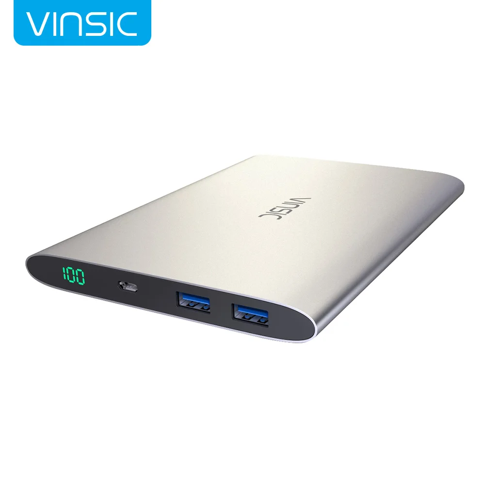  Vinsic Alien P2  Ultra Slim 20000mAh Power Bank Dual USB External Battery Charger Universal Sliver 