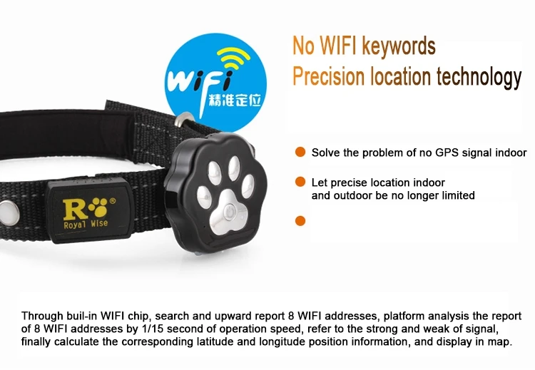 Pet Location Tracker with Quad GPS WIFI LBS GPRS Mode 4 LED Flashlight in Night Free APP Cloud Storage for Track Data Playback_F7
