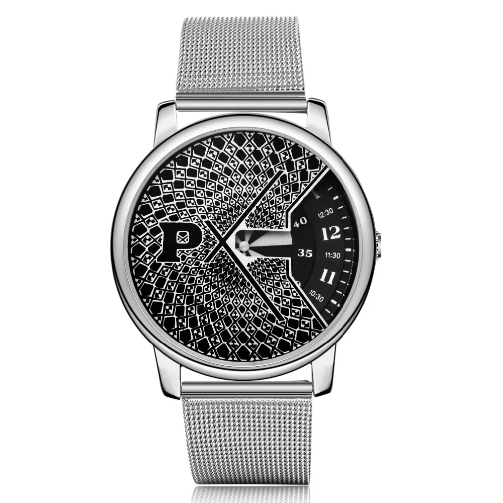 Paidu Popular Fashion Turntable Watches Steel Mesh Sport Watch Men Watch Luxury Silver Watches Quartz Clock
