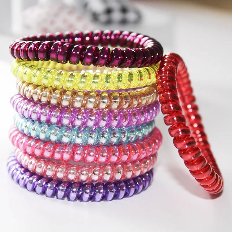 10Pcs Multicolor Elastic Hair Bands Spiral Shape Ponytail Hair Ties Gum