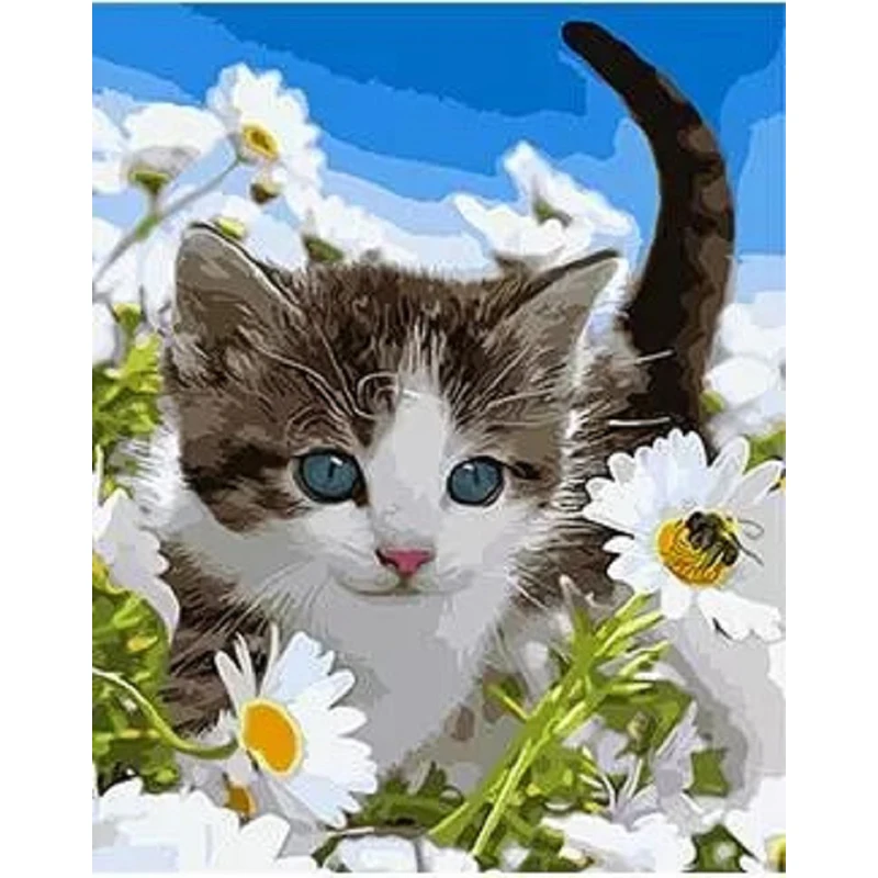 

Cat with Flower DIY Digital Oil Painting By Number Artwork Picture Wall Decoration Perfect Christmas Birthday Gift P1218