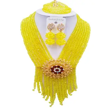 

Beautiful Yellow Crystal Beads Women Necklace Jewelry Sets for Enggagement 8C-SK-30