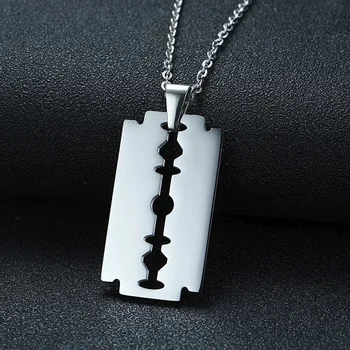Men's Tone Razor Blade Pendant Necklace for Men Stainless Steel Male Accessories Jewelry for Him with 20 or 24 inch