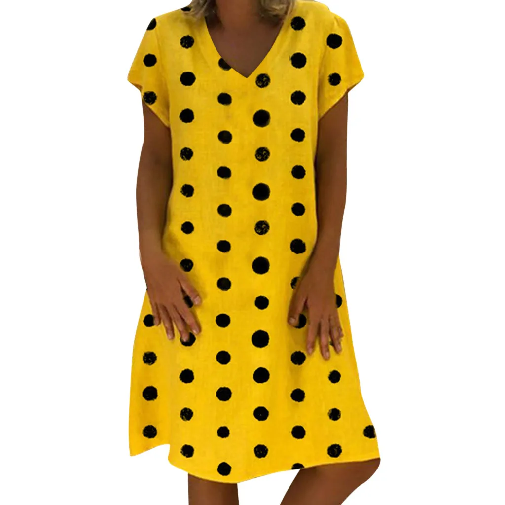 

Women's fashion dot V-neck short-sleeved dress female summer casual large size dress ladies loose and comfortable vestido mujer