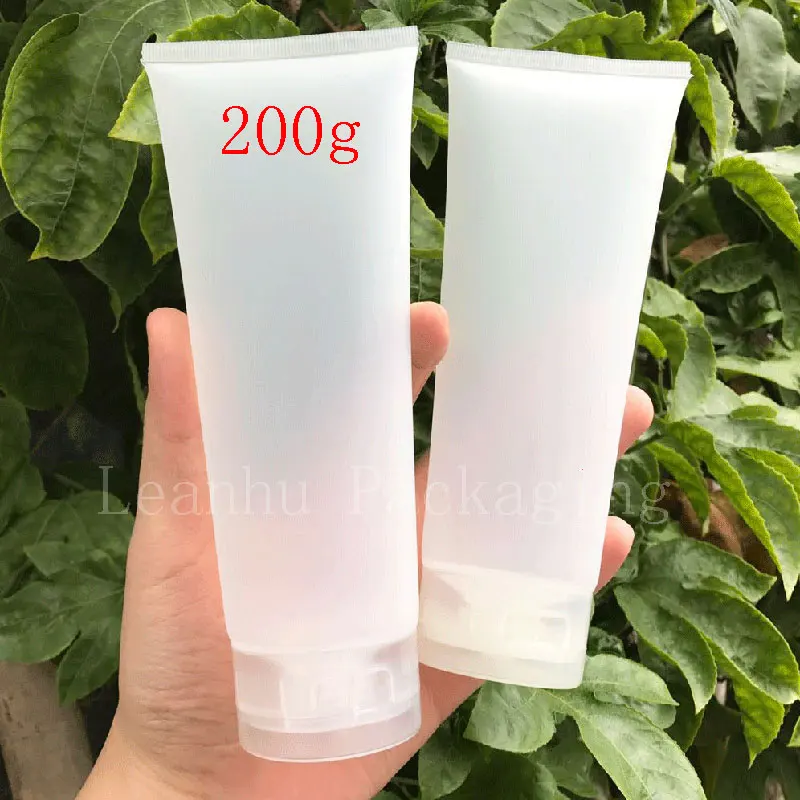 

200g Empty Transparent Frosted Soft Refillable Plastic Frosting Lotion Tubes Squeeze Cosmetic Packaging, Cream Tube Screw Lids