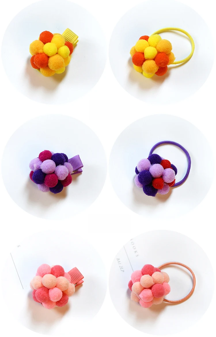 1 pcs in Pack Cute Little Girls' Pompom Hair Ties Ball Elastic Hair Band for kids Girls Hair Ropes Hair Accessories handmade