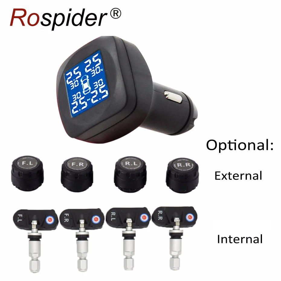 

TPMS Car Tire Pressure Alarm Monitor System 4 External / Internal Sensor Alarm for hyundai honda toyota tyre gauge meter T05