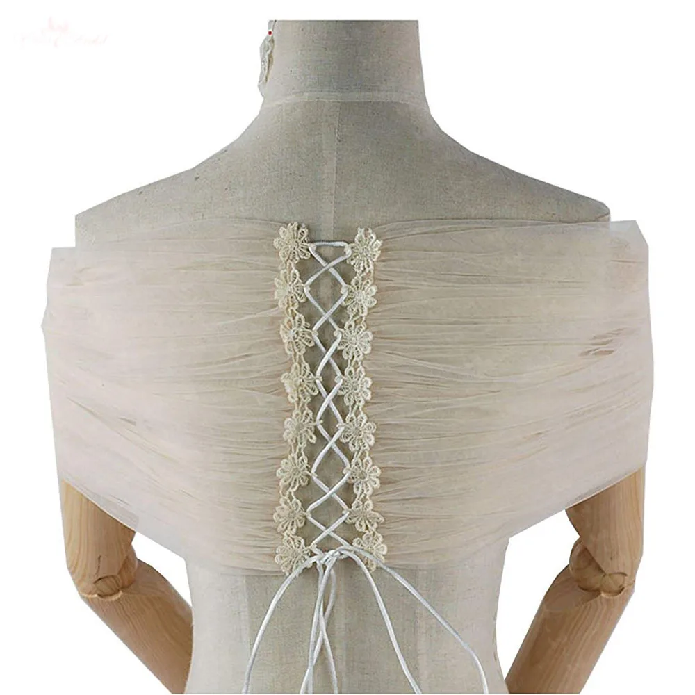 LZP410 Real Pictures Elegant Tulle Flower Applique Lace Up Bridal Wrap Illusion Wedding Shawl | Свадьбы и торжества