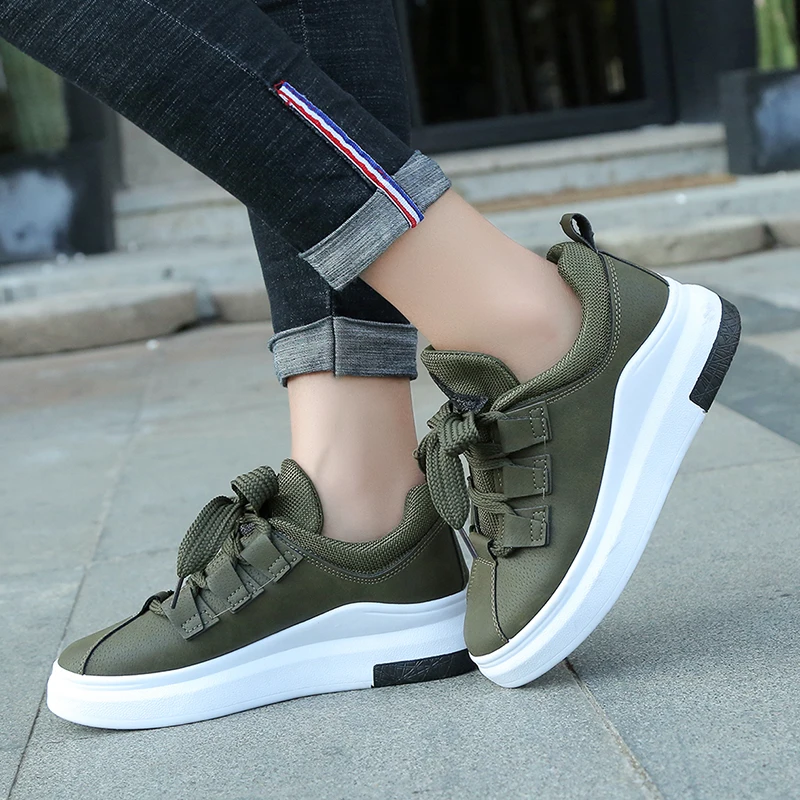 

Fooraabo 2017 Fashion Spring Women Shoes Casual Tenis Feminino Women Platform Sneakers Woman Flats Breathable Lace Up Ladies