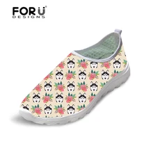 FORUDESIGNS/ Летняя обувь на плоской подошве для Для женщин милых щеночков, цветочный узор, Повседневное модный бренд женский, сетчатый Женская дышащая обувь