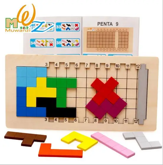Детские деревянные Tangram тетрис Логические головоломки Паззлы игрушки