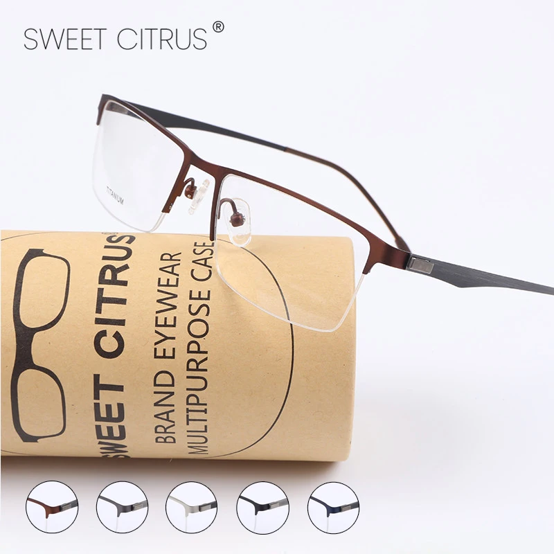 Sweet Cirtus Semi Rimless Optical Frames Titanium Glasses Frame Men Myopia Prescription Eyeglasses Male Square Screwless Eyewear |