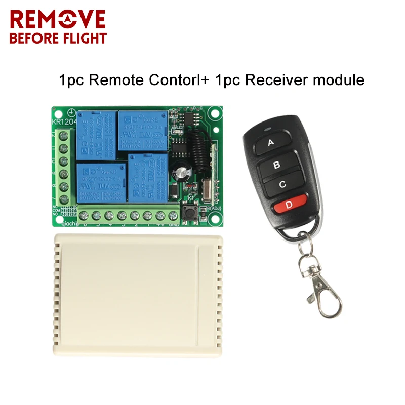 

433MHz Universal Carro controle remoto DC 12V 4CH Relay Receiver Module RF Switch 4 Button Remote Control Gate Garage opener