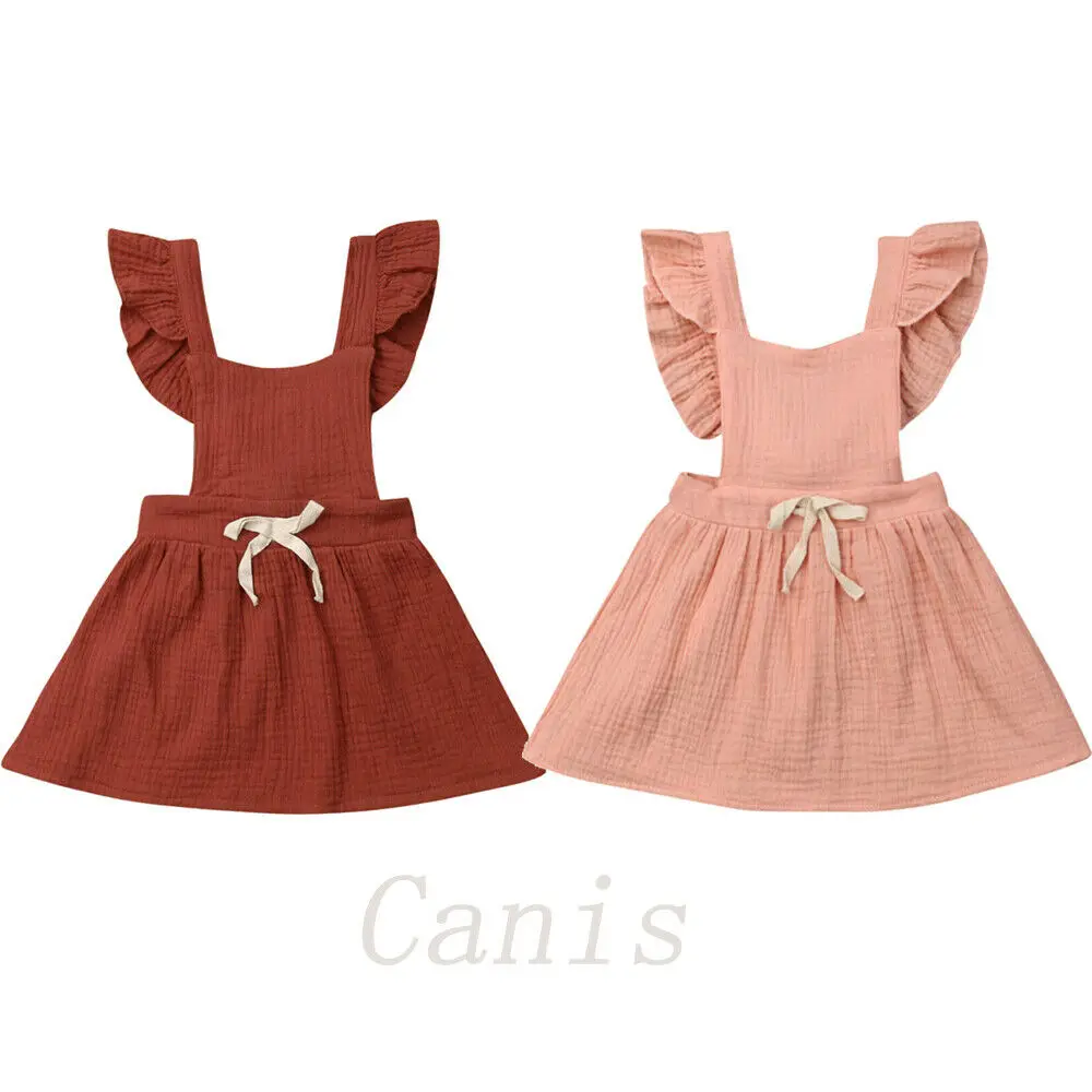 

0-3Y Infant Kids Baby Girl Ruffles Sleeveless Backless Solid Color Cotton A-line Holiday Dress Sundress Casual Clothes