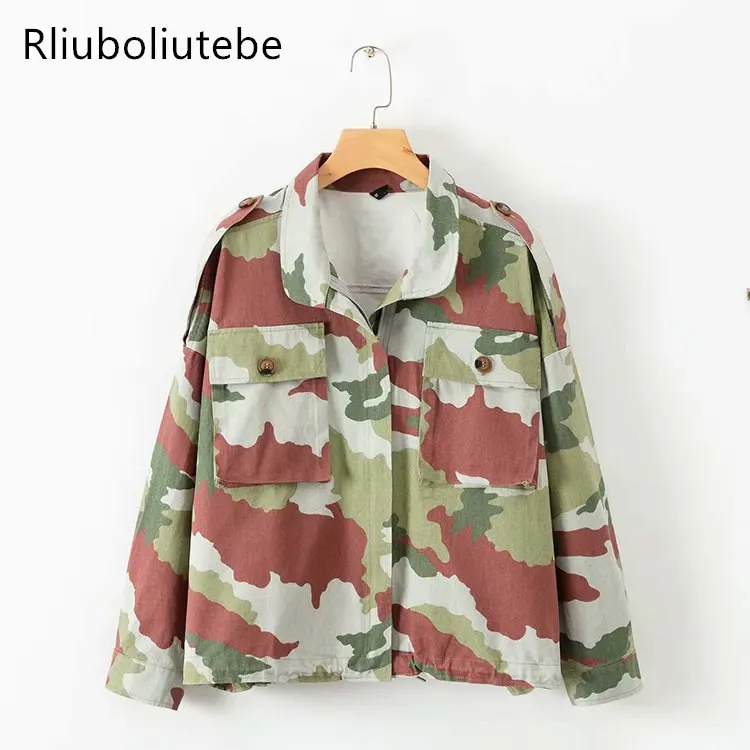 Винтажная негабаритная камуфляжная куртка женская с эполетом Пальто осенние пуговицы отложной воротник с длинным рукавом Верхняя одежда Свободная Повседневная