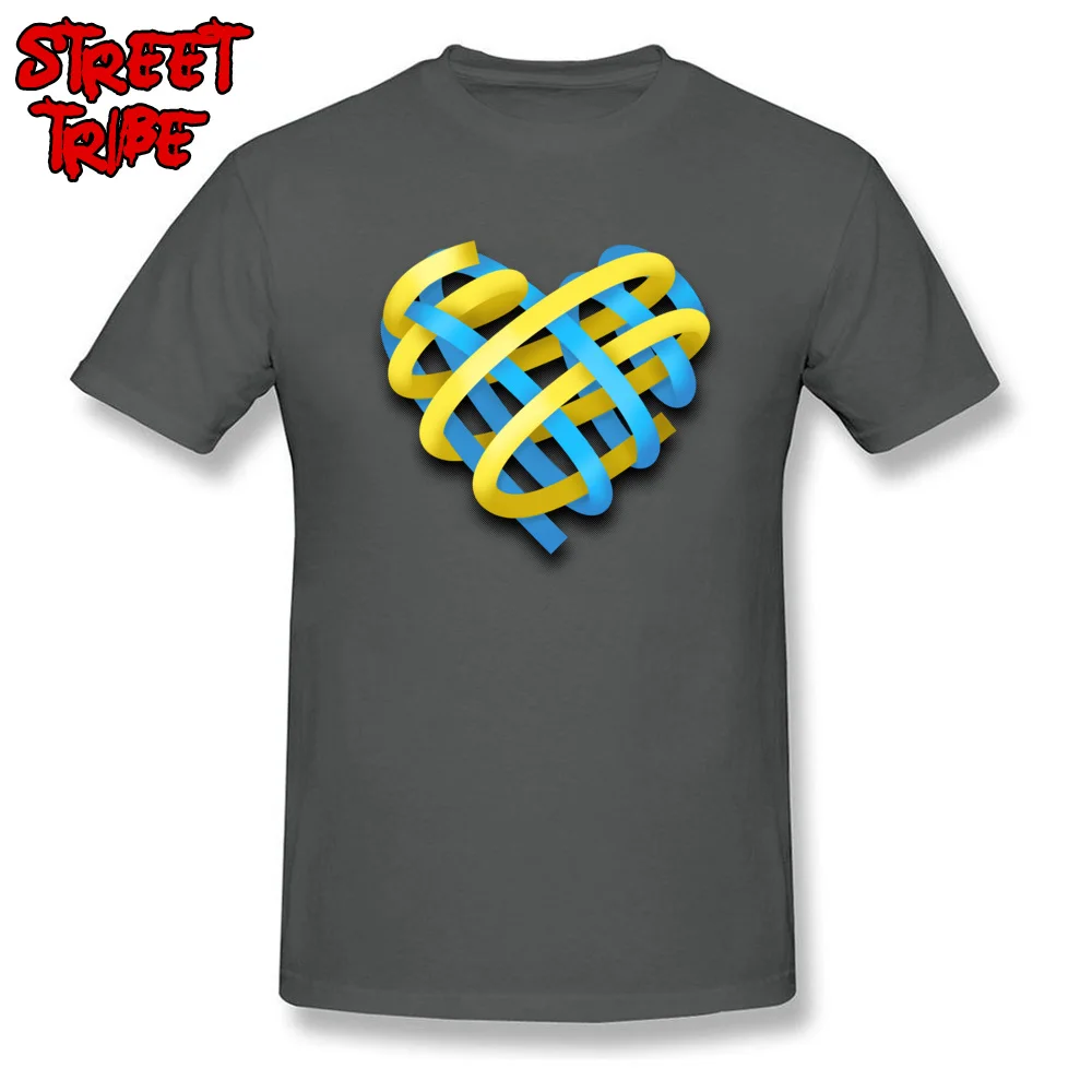 High Quality Blue and yellow ribbon heart Casual Top T-shirts Crewneck Pure Cotton Men Tops & Tees Sweatshirts Summer Autumn Blue and yellow ribbon heart carbon