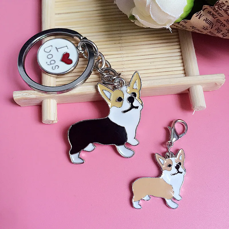 NEW welsh corgi PET dogs Key chain DIY pendants pet keychains store supplies wholesale gifts key ring women Keychain car cheap