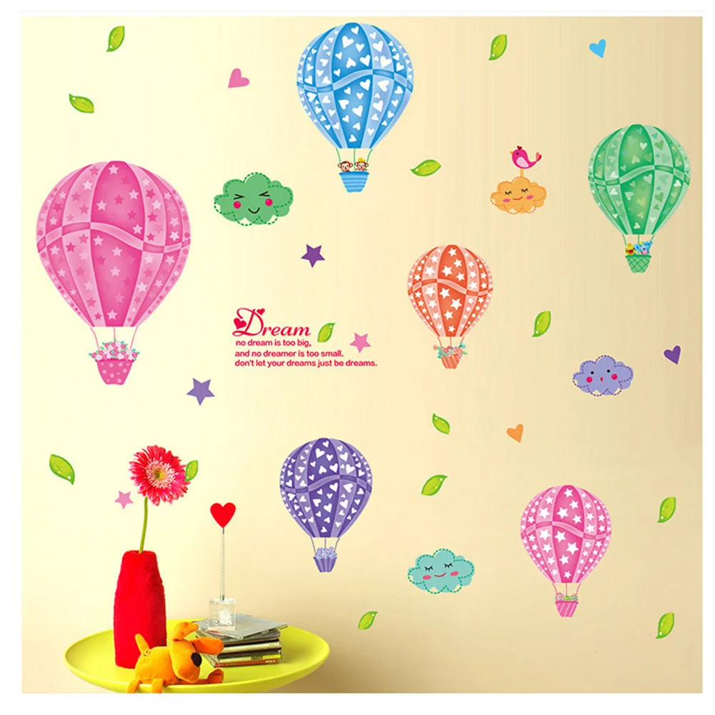 

Cartoon Children's Room Kindergarten Colorful Hot Air Balloons Cloud Baby Wall Decoration Decorative Background Wall Stickers