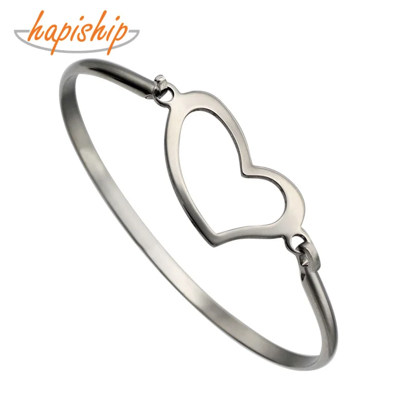 

Hapiship 2018 New Fashion Cute Hollow Heart Stainless Steel Bangles Bracelets For Women Men Lady Jewelry Gift Drop Shipping BX27