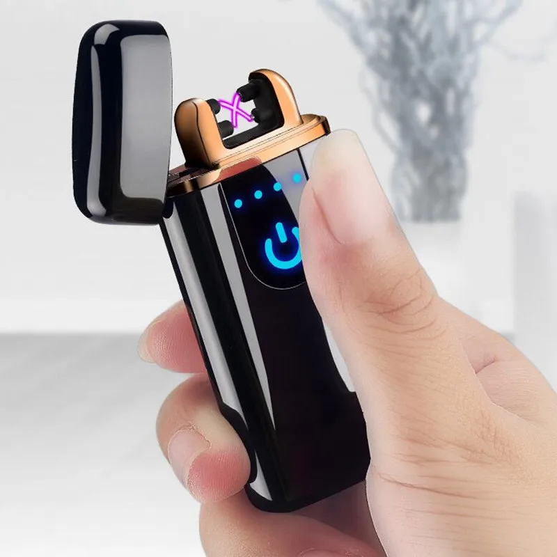 

USB charging Electronic Cigarette lighter Touch Electricity Pulse Lighter Electric Double Arc Windproof flameless cigar lighters