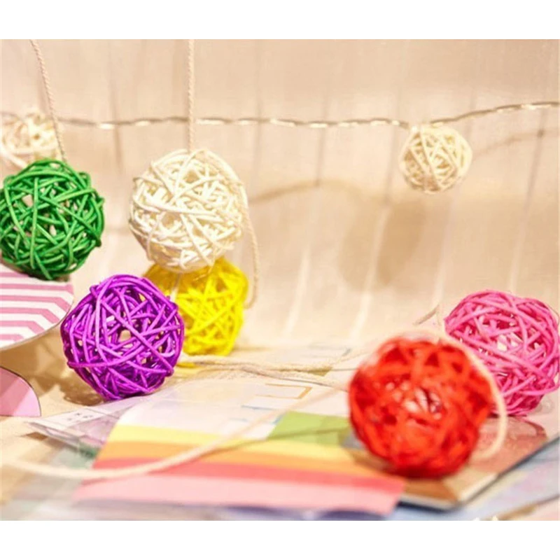 10pcs/lot 3cm Rattan Ball Craft Wedding Birthday Party Christmas Home Decorations DIY Ornaments New Year Festival Decor 62479