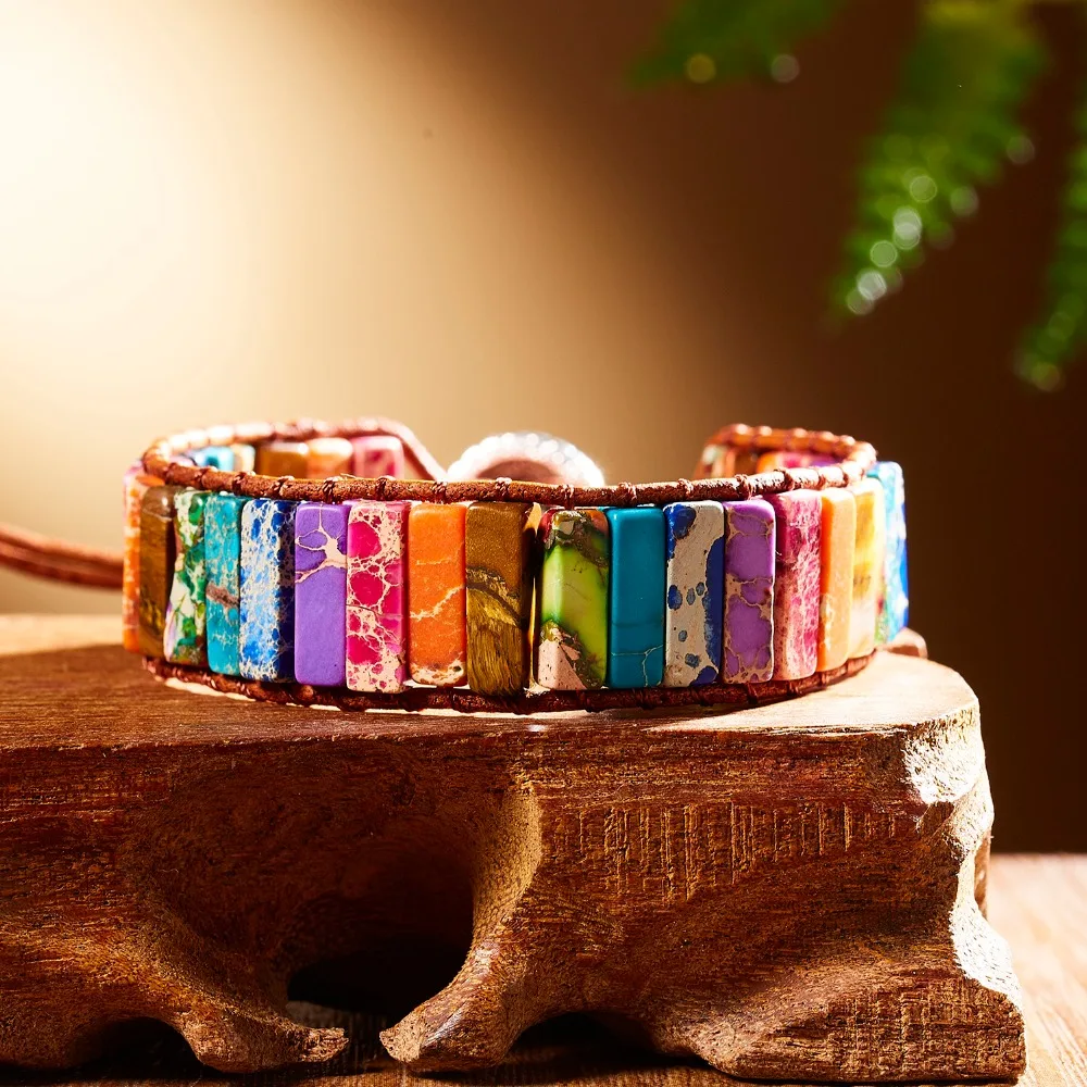 Rinhoo 1 шт. красочные семь чакр натуральный камень Кожа Веревка Браслет цепочка аксессуары подарок для женщин модные украшения