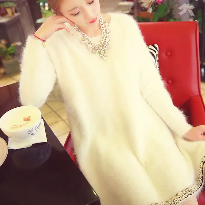 Water Velvet Sweater 2019 New Ladies Sweater Korean Version Of The Loose Long Sweater Sweet Fashion Winter  Coat Dress (1)