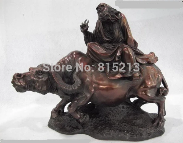 

bi00892 Red Copper Bronze Famous Confucian Lao Zi on Buffalo Ox Bull Wealth Oxen Statue