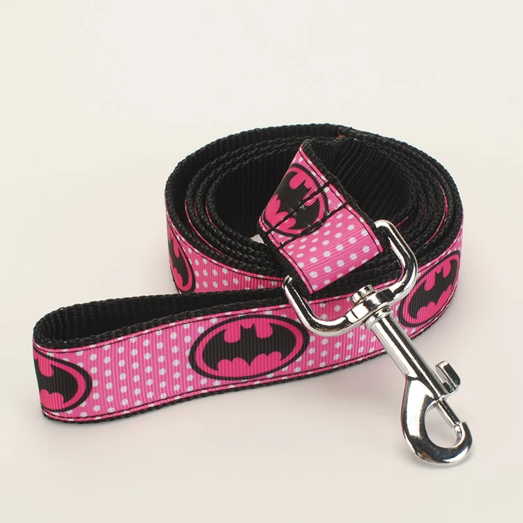 Поводок для собак, ошейник, ремень безопасности, брелок, 1 дюйм ярко-розовая лента с рисунком Бэтмена - Цвет: dog leash 120cm
