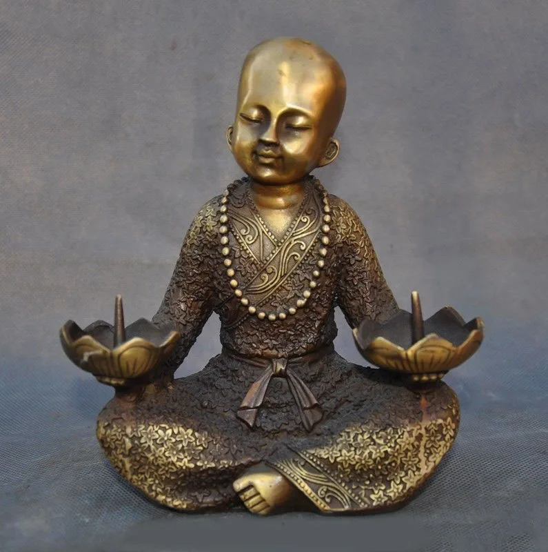 

wedding decoration old Chinese Buddhism bronze Buddhist monk statue Candlestick Holder
