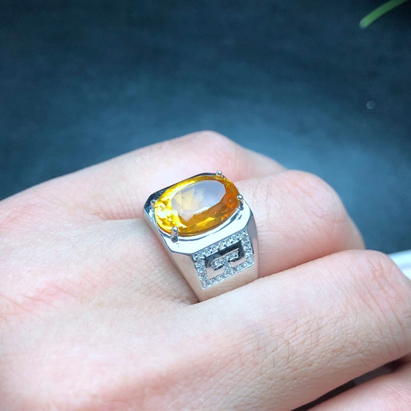 In-kind photo Beautiful color, new men's ring, 925 silver, Brazilian natural citrine, classic atmosphere