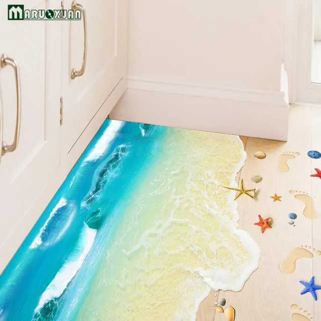 YunXi 3D Blauw Strand Stickers Slaapkamer Woonkamer Badkamer Vloer ... YunXi 3D Blauw Strand Stickers Slaapkamer Woonkamer Badkamer Vloer ...