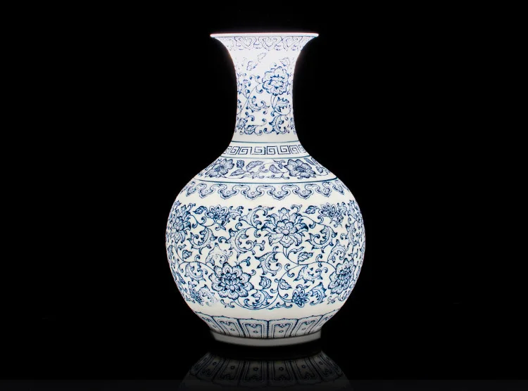 Blue and White Eggshell Porcelain Vases Interlocking Flower Ceramic
