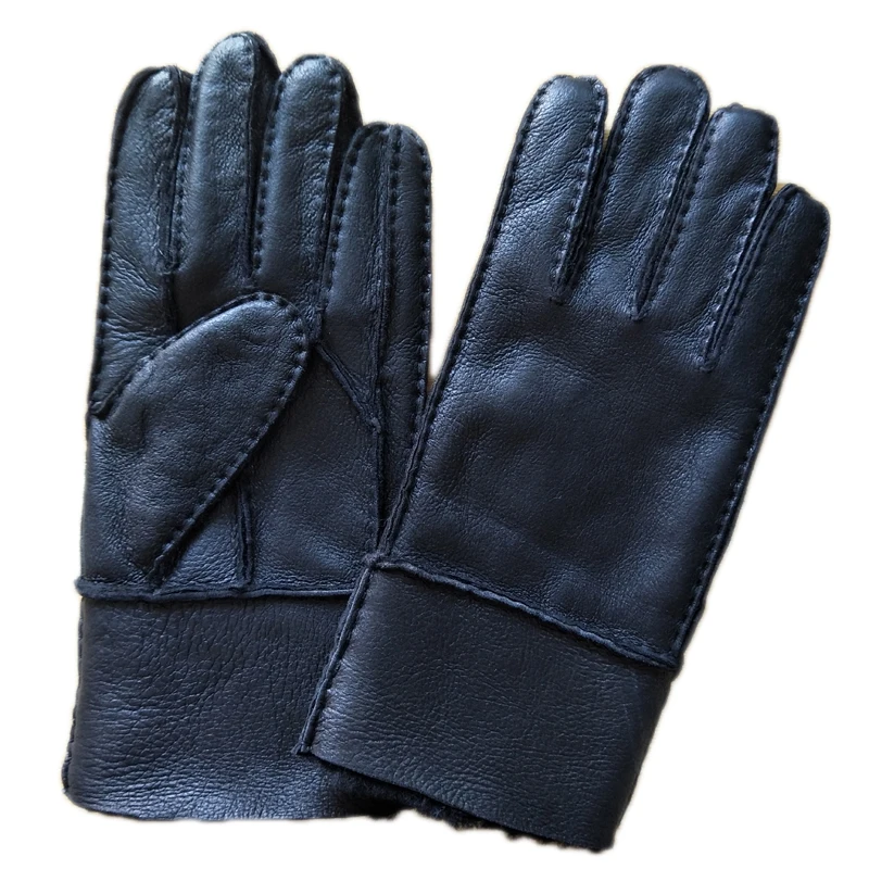 Мужские перчатки из натуральной овчины, Утепленные зимние теплые перчатки ручной работы, новые кожаные меховые перчатки