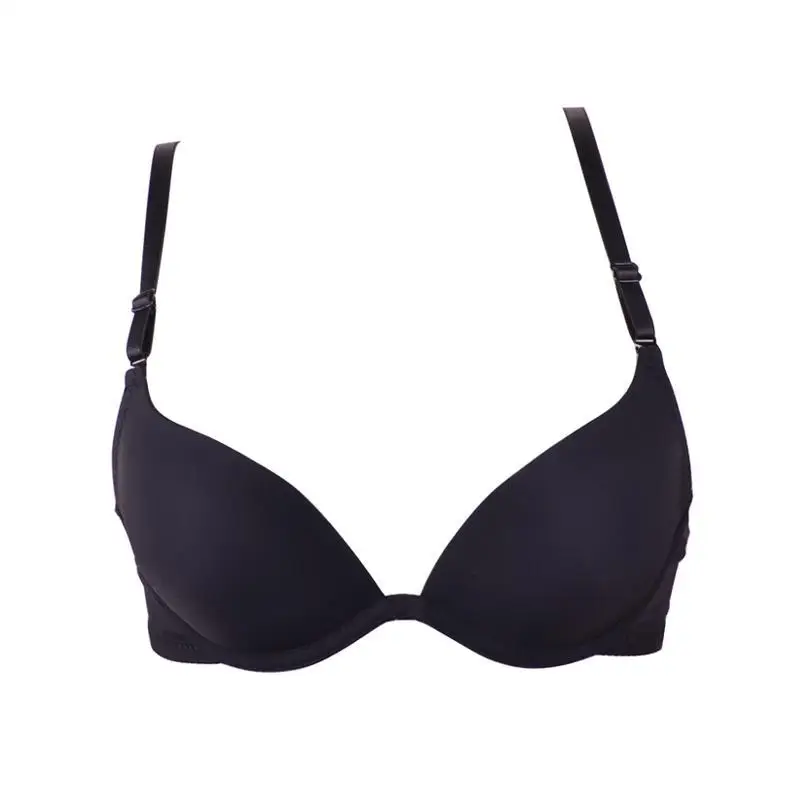 White color support small chest push up bra young girl women Bra gather breast thin cup sexy bra plunge deep u low cut women bra 4