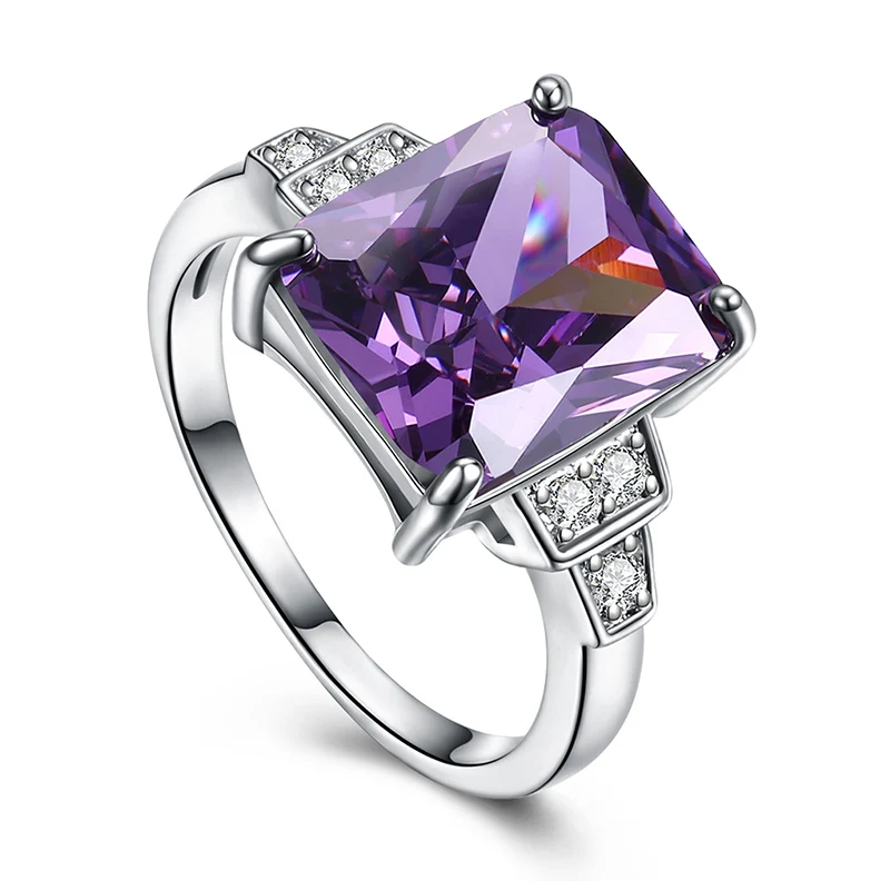 

MISANANRYNE Nice Shipping 1pc silver Color Purple Square CZ Zircon Fantastic Hot Sale Womens Ring